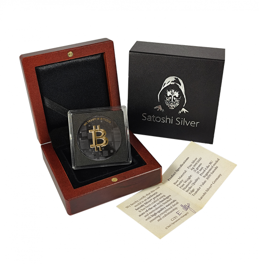 Pièce Bitcoin en Argent – Fish – Black Ruthenium + Gold (21g Argent Fin 999)