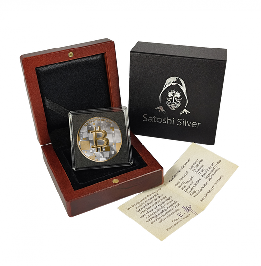 Pièce Bitcoin en Argent – Octopus – Gold + Silver (21g Argent Fin 999)