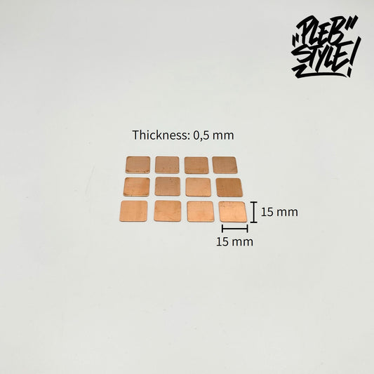 Plaque de Répartition Thermique en Cuivre (pour Dissipateurs Thermiques à Heatpipes) – 15mm x 15mm x 0,5mm (1 Pièce)