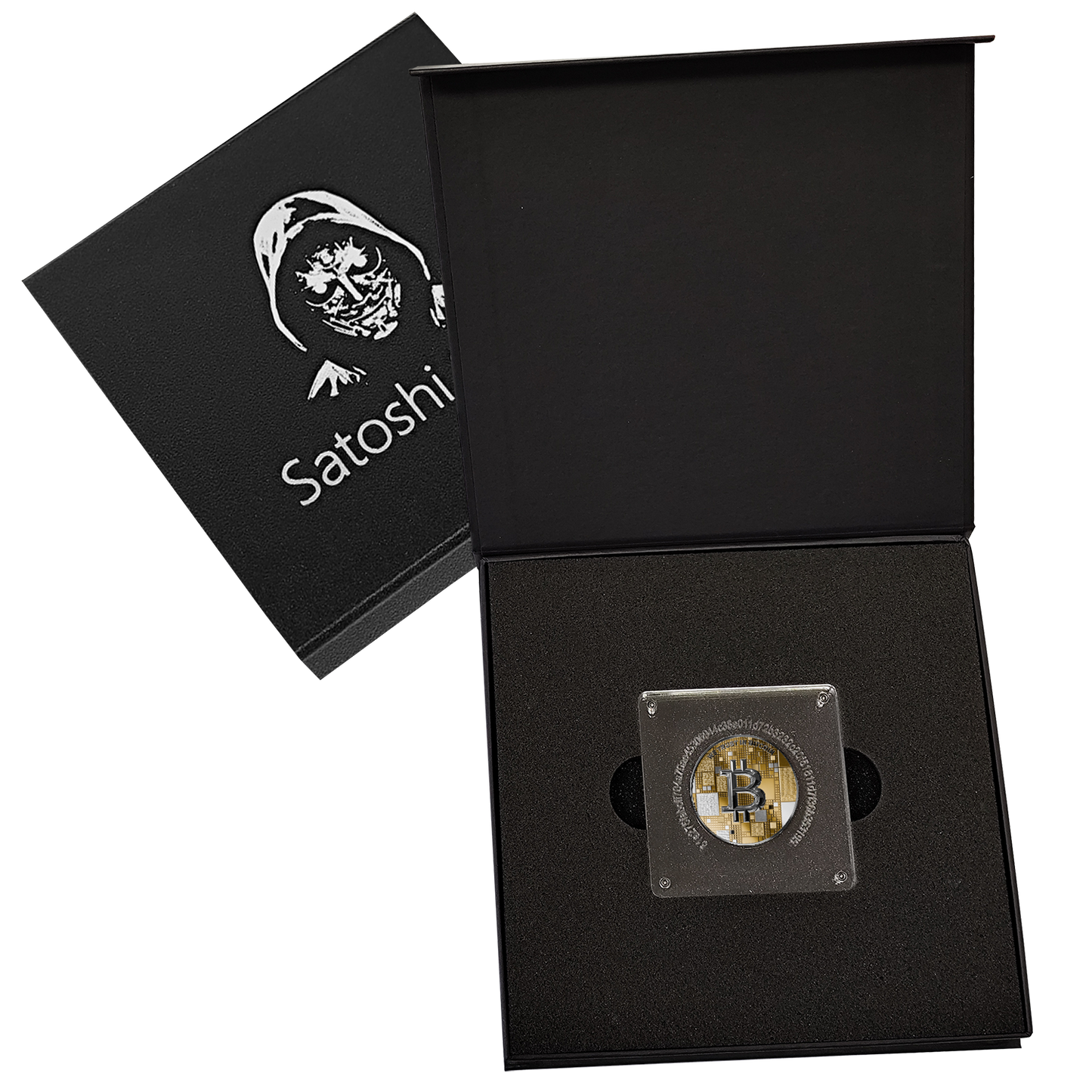 Pièce Bitcoin en Argent – Humpback Whale – Gold + White Platinum + Black Rhodium (21g Argent Fin 999)