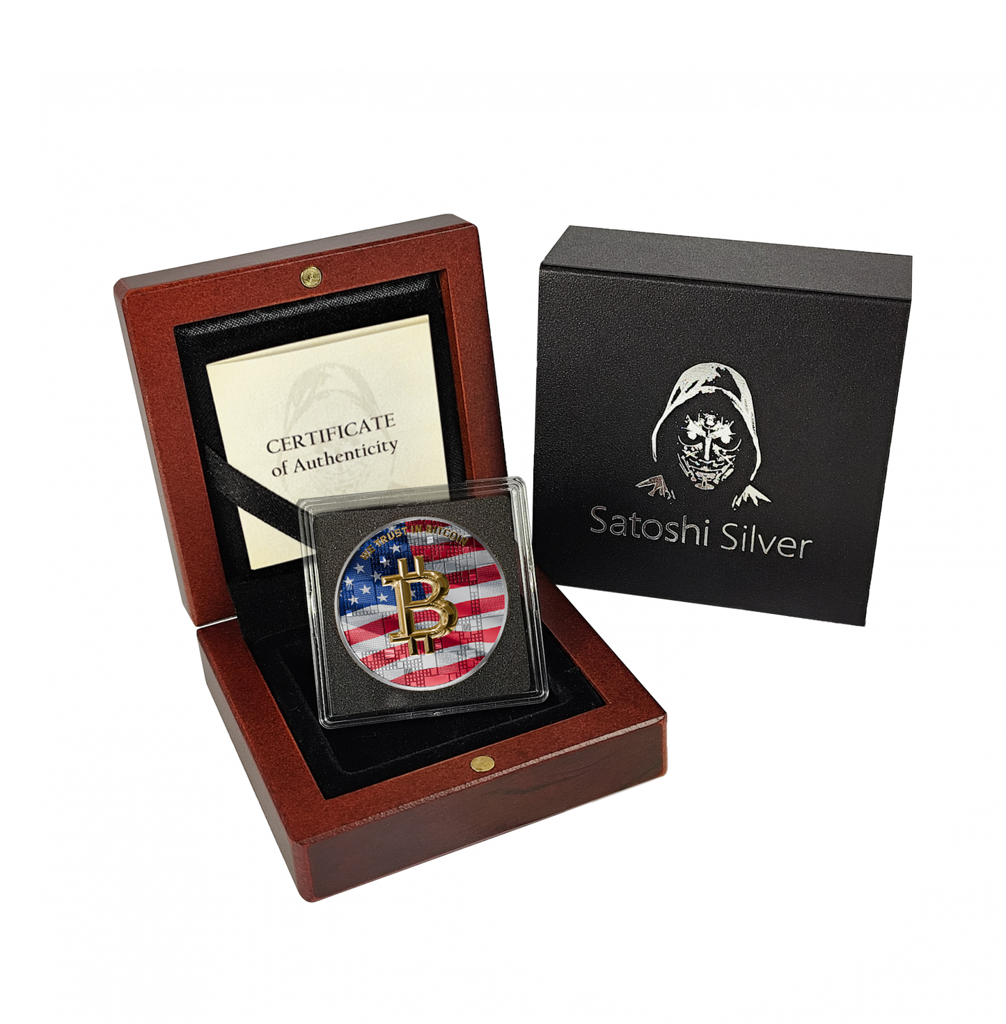 Pièce Bitcoin en Argent – USA Unlimited – Silver + Gold + Color Effect (21g Argent Fin 999)