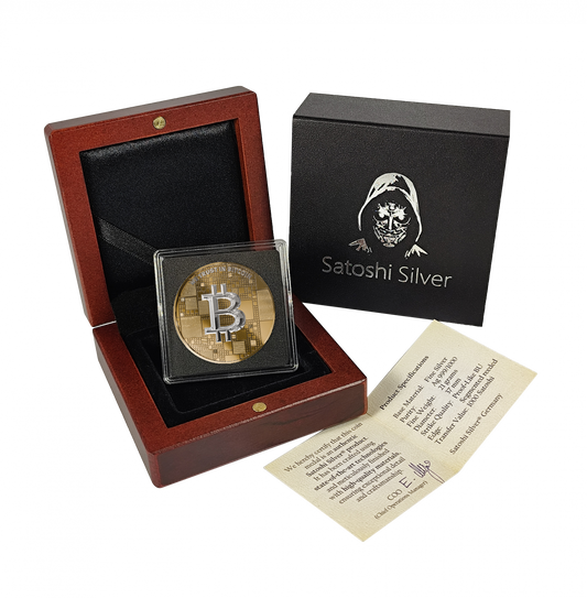 Pièce Bitcoin en Argent – Whale – Gold + White Platinum (21g Argent Fin 999)