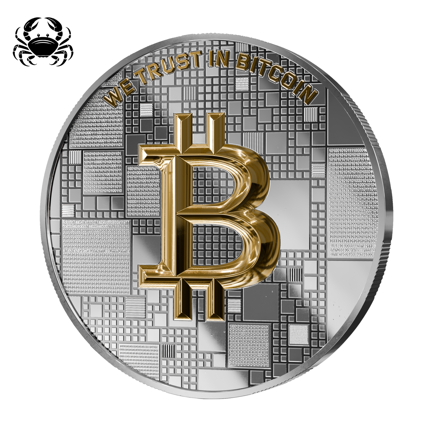 Pièce Bitcoin en Argent – Crab – Silver + Gold (21g Argent Fin 999)