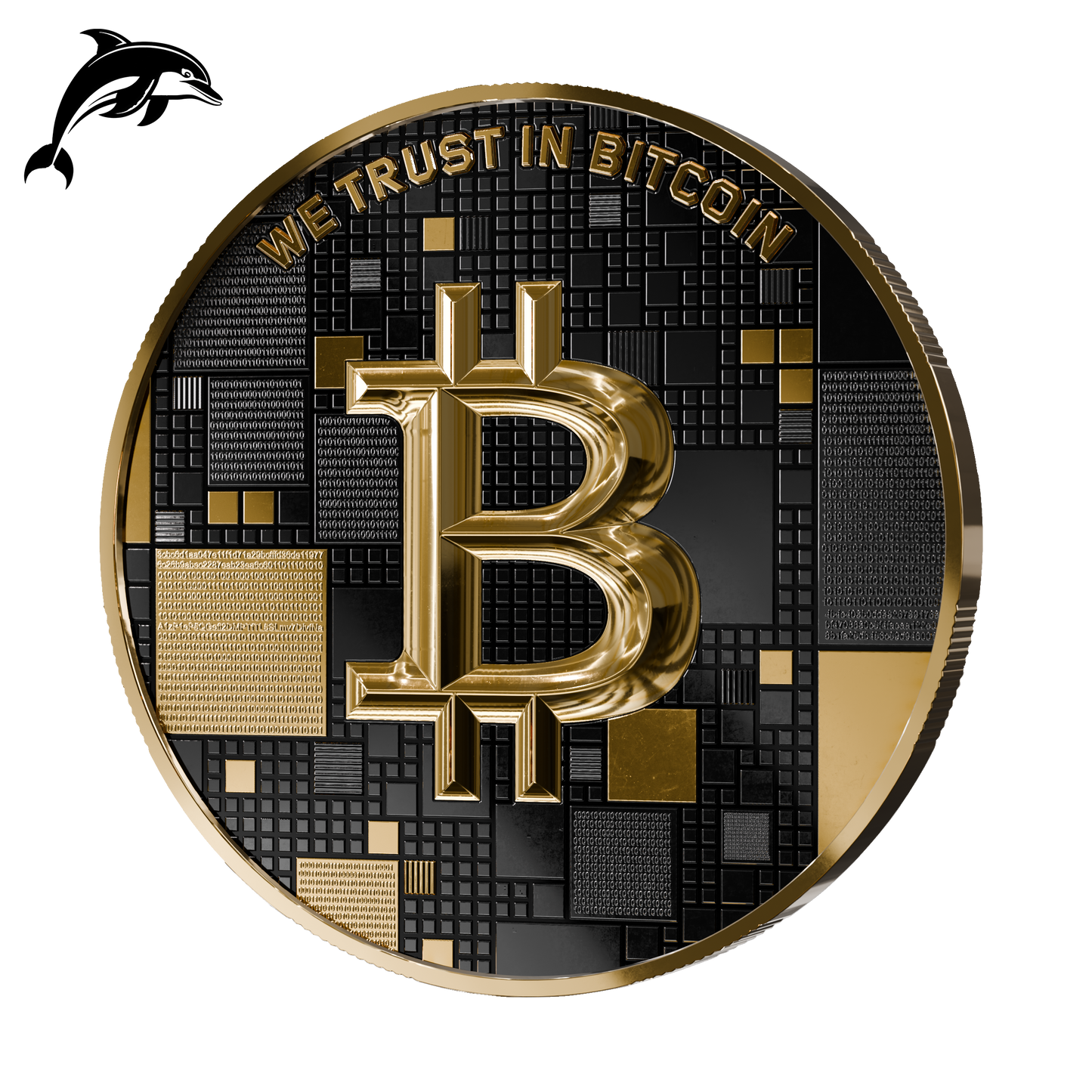 Pièce Bitcoin en Argent – Dolphin – Black Ruthenium + Gold (21g Argent Fin 999)