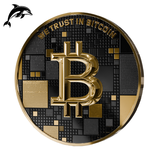 Pièce Bitcoin en Argent – Dolphin – Black Ruthenium + Gold (21g Argent Fin 999)