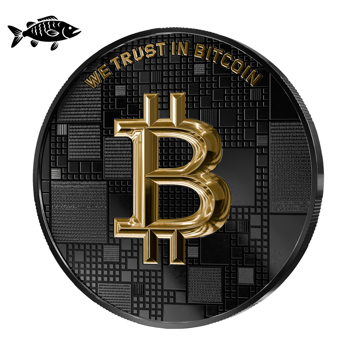 Pièce Bitcoin en Argent – Fish – Black Ruthenium + Gold (21g Argent Fin 999)
