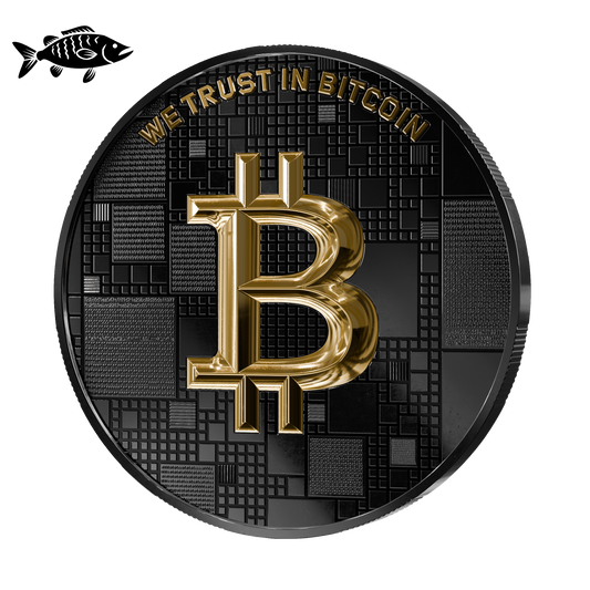 Pièce Bitcoin en Argent – Fish – Black Ruthenium + Gold (21g Argent Fin 999)