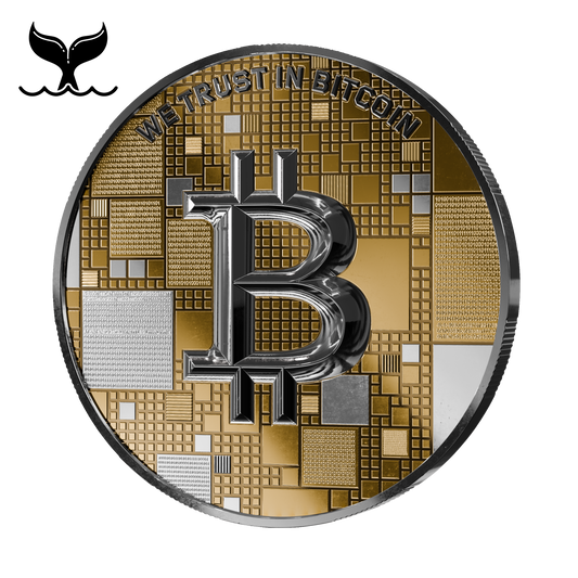 Pièce Bitcoin en Argent – Humpback Whale – Gold + White Platinum + Black Rhodium (21g Argent Fin 999)