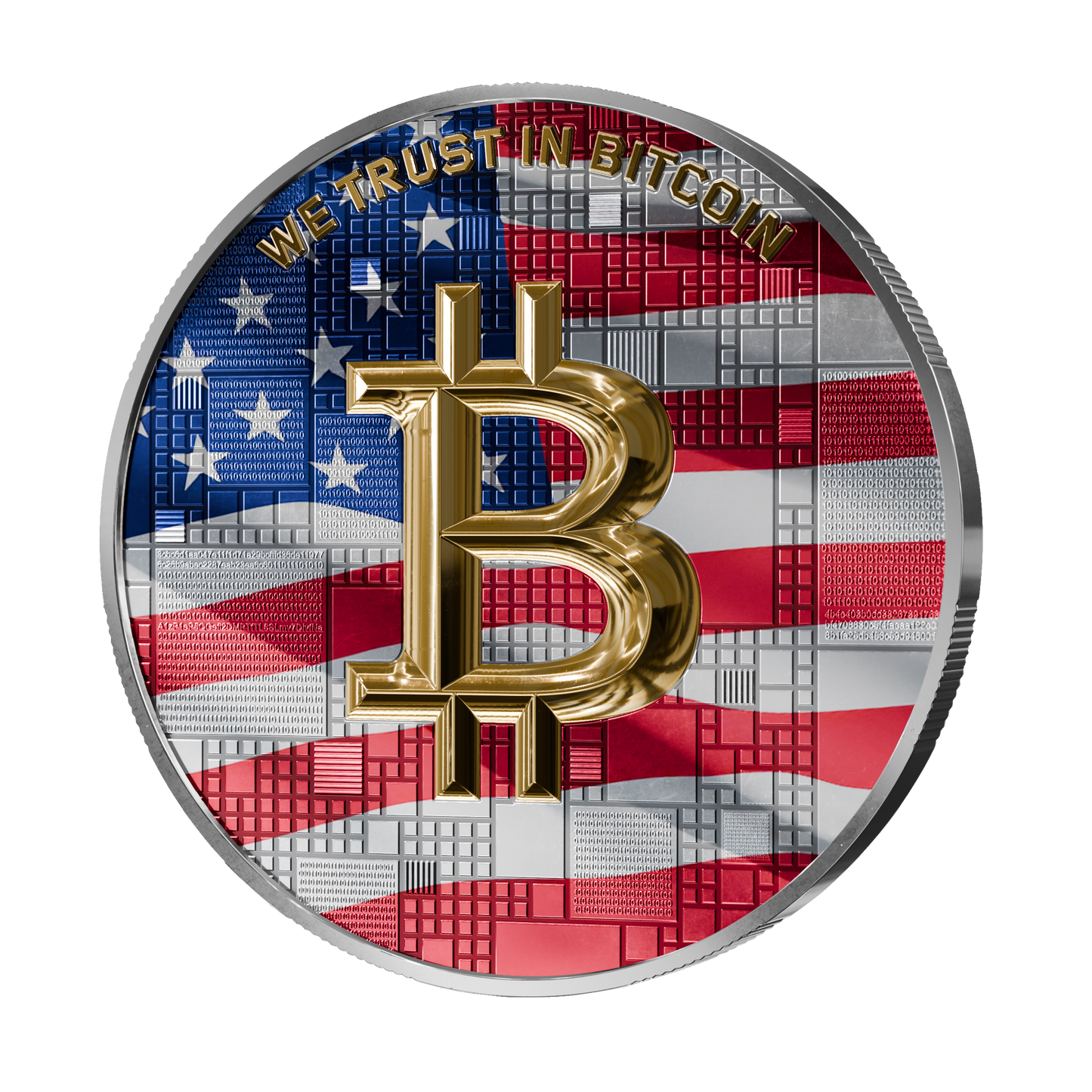 Pièce Bitcoin en Argent – USA Unlimited – Silver + Gold + Color Effect (21g Argent Fin 999)
