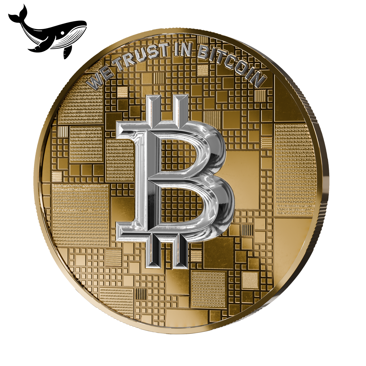 Pièce Bitcoin en Argent – Whale – Gold + White Platinum (21g Argent Fin 999)