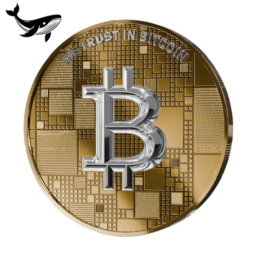 Pièce Bitcoin en Argent – Whale – Gold + White Platinum (21g Argent Fin 999)