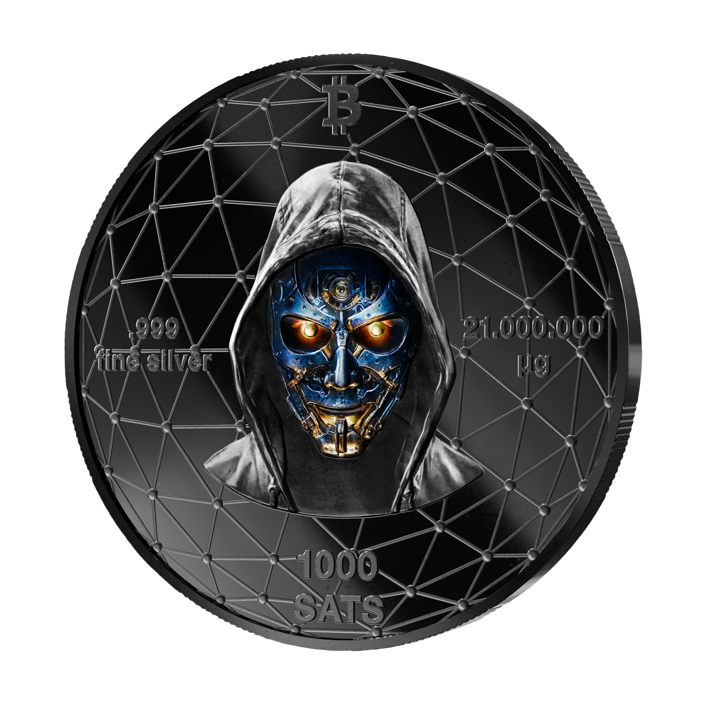 Pièce Bitcoin en Argent – Fish – Black Ruthenium + Gold (21g Argent Fin 999)