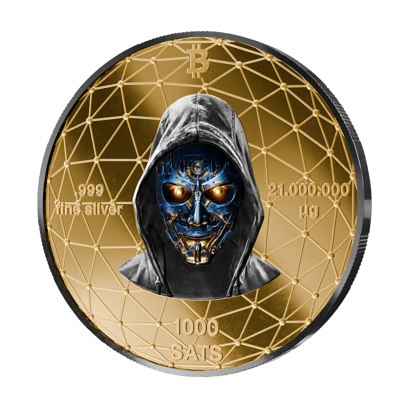 Pièce Bitcoin en Argent – Humpback Whale – Gold + White Platinum + Black Rhodium (21g Argent Fin 999)