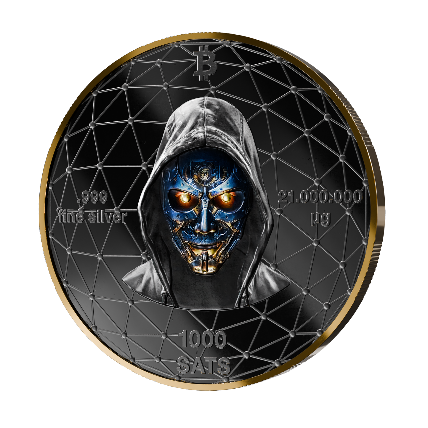 Pièce Bitcoin en Argent – Shark – Black Platinum + Red Gold + Gold (21g Argent Fin 999)