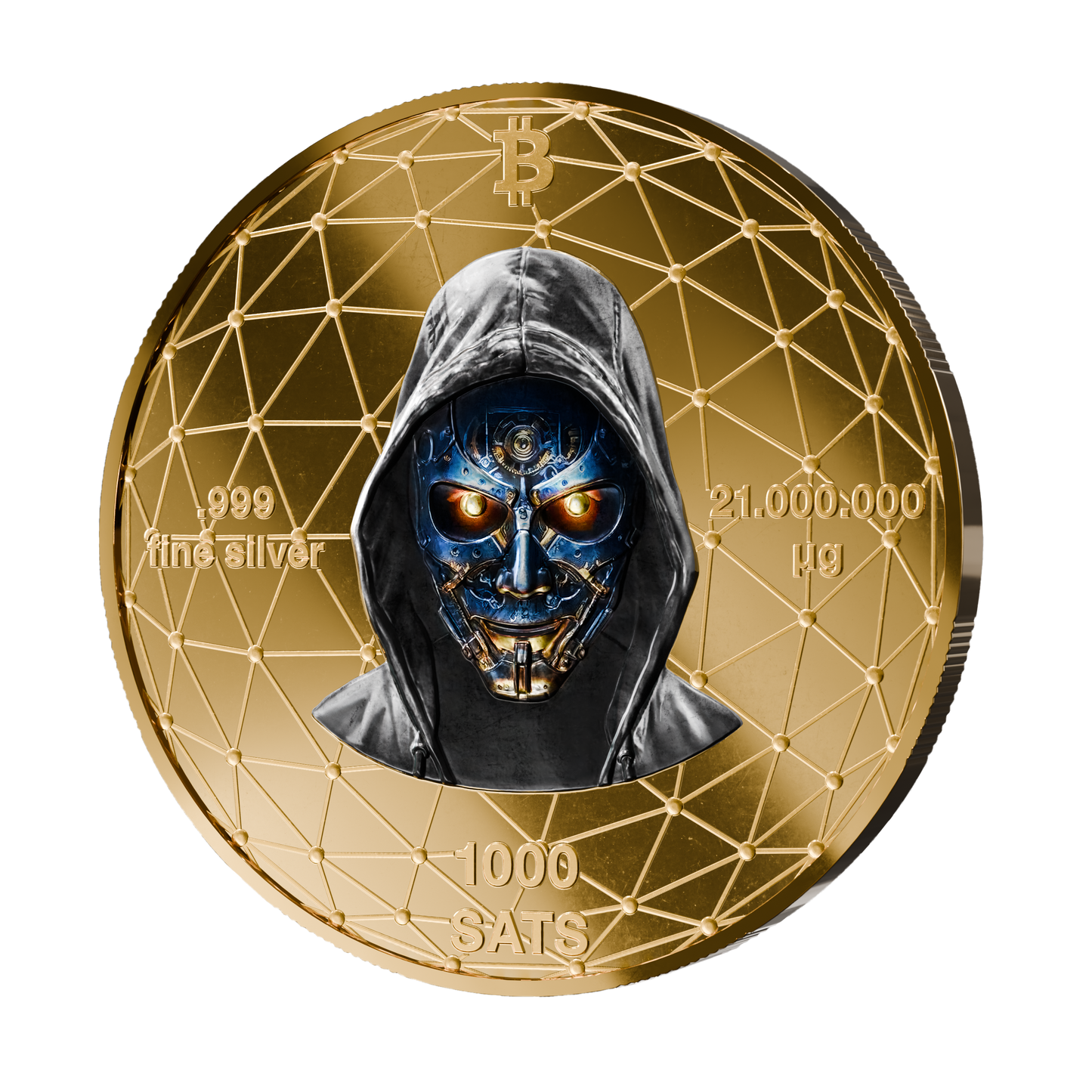 Pièce Bitcoin en Argent – Whale – Gold + White Platinum (21g Argent Fin 999)