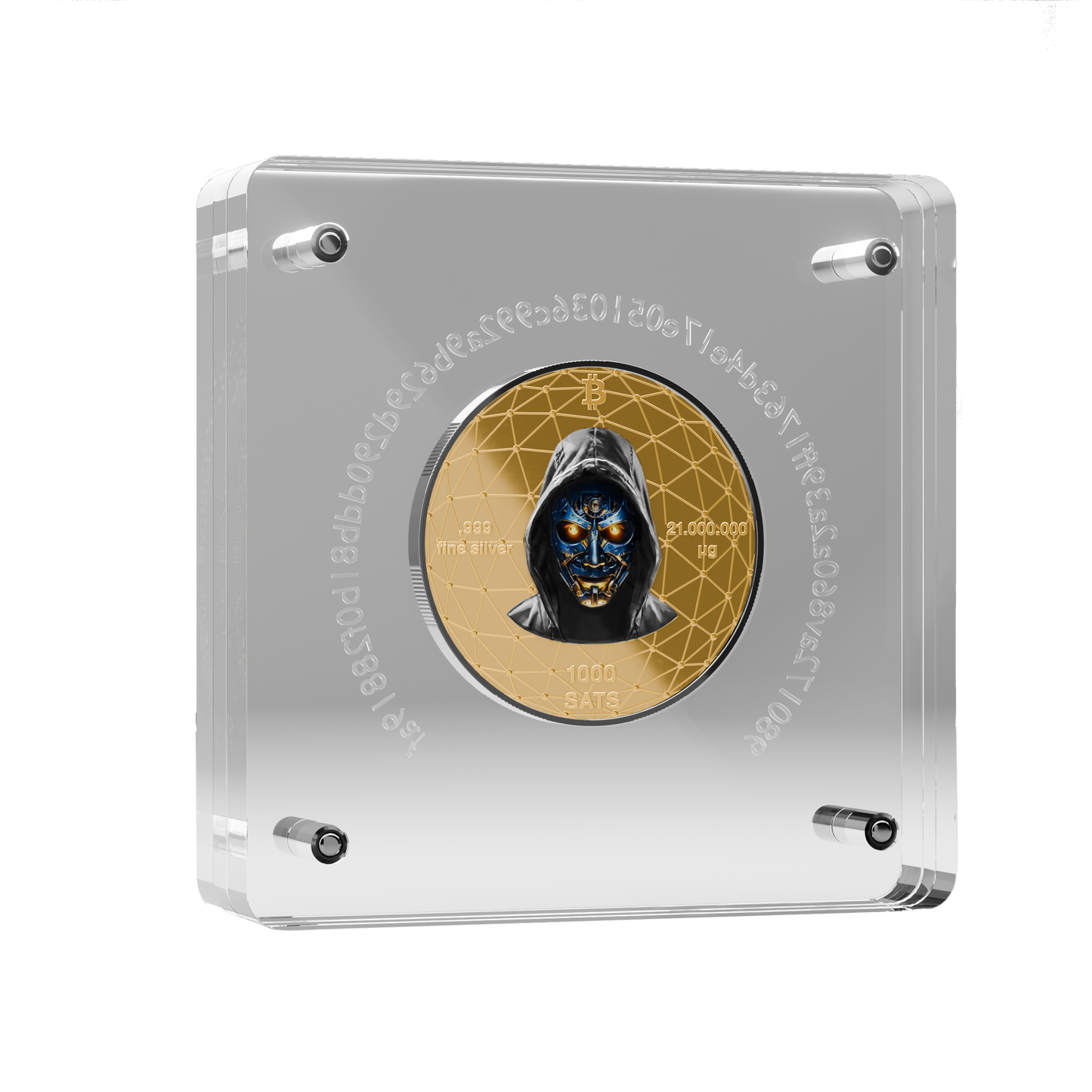 Pièce Bitcoin en Argent – Humpback Whale – Gold + White Platinum + Black Rhodium (21g Argent Fin 999)