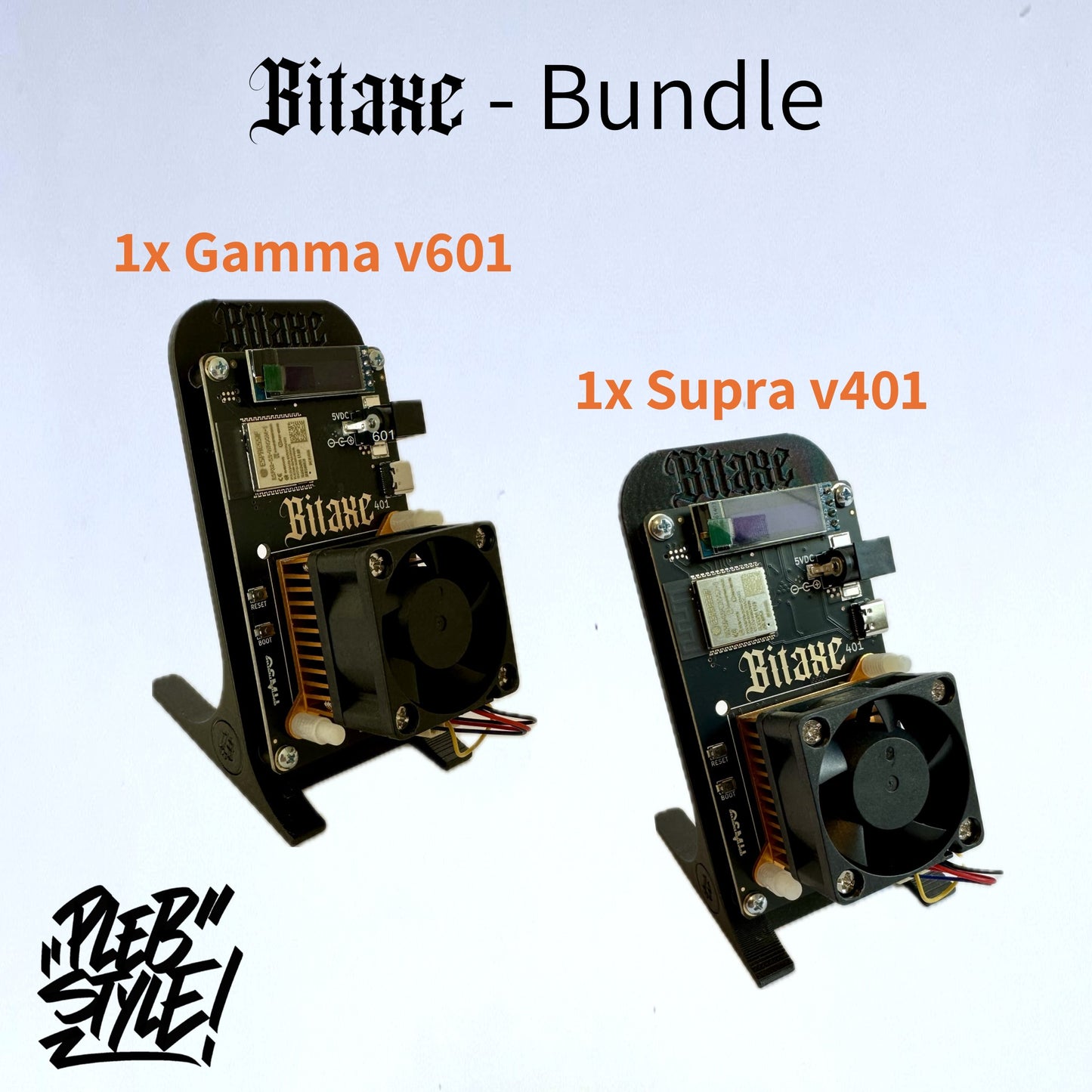 BUNDLE: Bitaxe GAMMA v601 & SUPRA v401 (avec alimentation et support inclus) - PRÉCOMMANDE