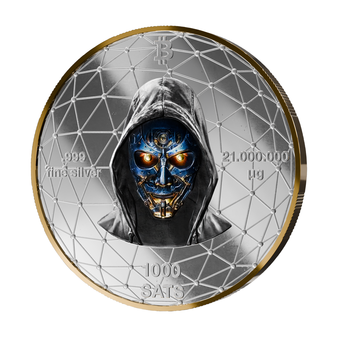 Pièce Bitcoin en Argent – X-MAS 2025 Unlimited – Gold + Color Effect (21g 999 Fine Silver)