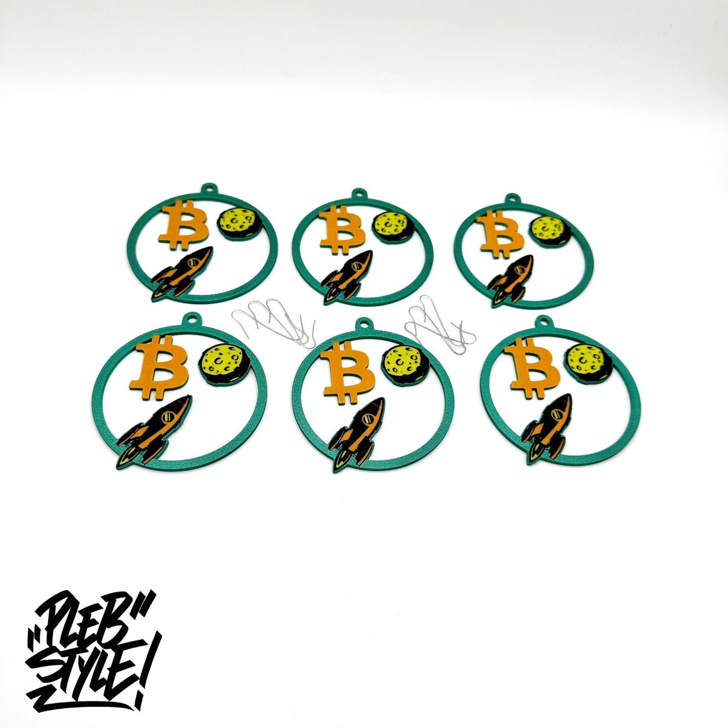 Bitcoin Christbaumschmuck – „To the Moon“ Ornament (6 Stück, Ø 80 mm)