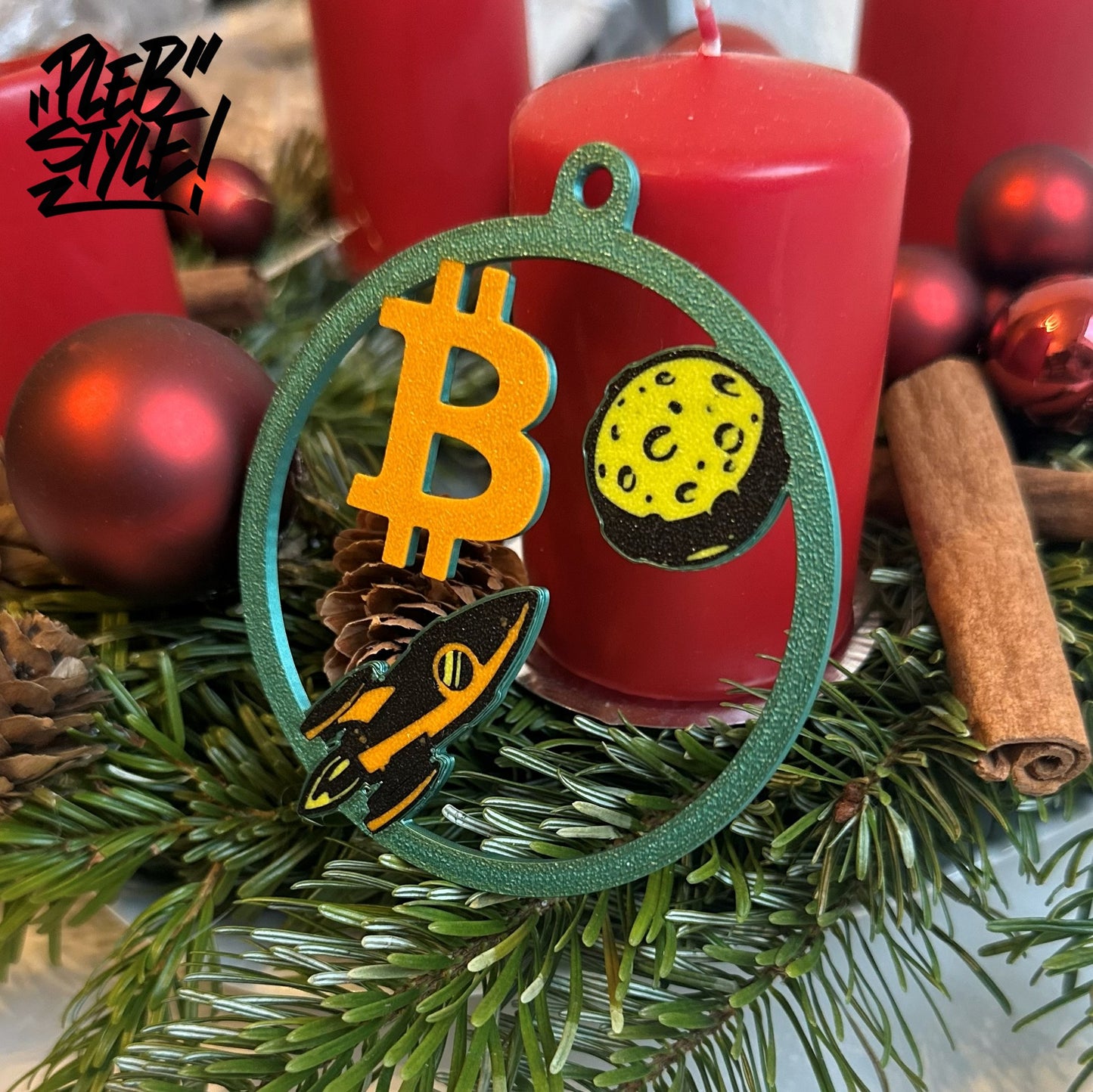 Bitcoin Christbaumschmuck – „To the Moon“ Ornament (6 Stück, Ø 80 mm)