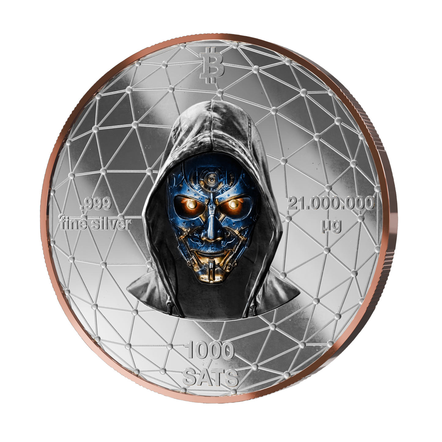 Pièce d'argent Bitcoin – Fish – Or rosé + Ruthénium – Édition 2026 (21g argent fin 999)
