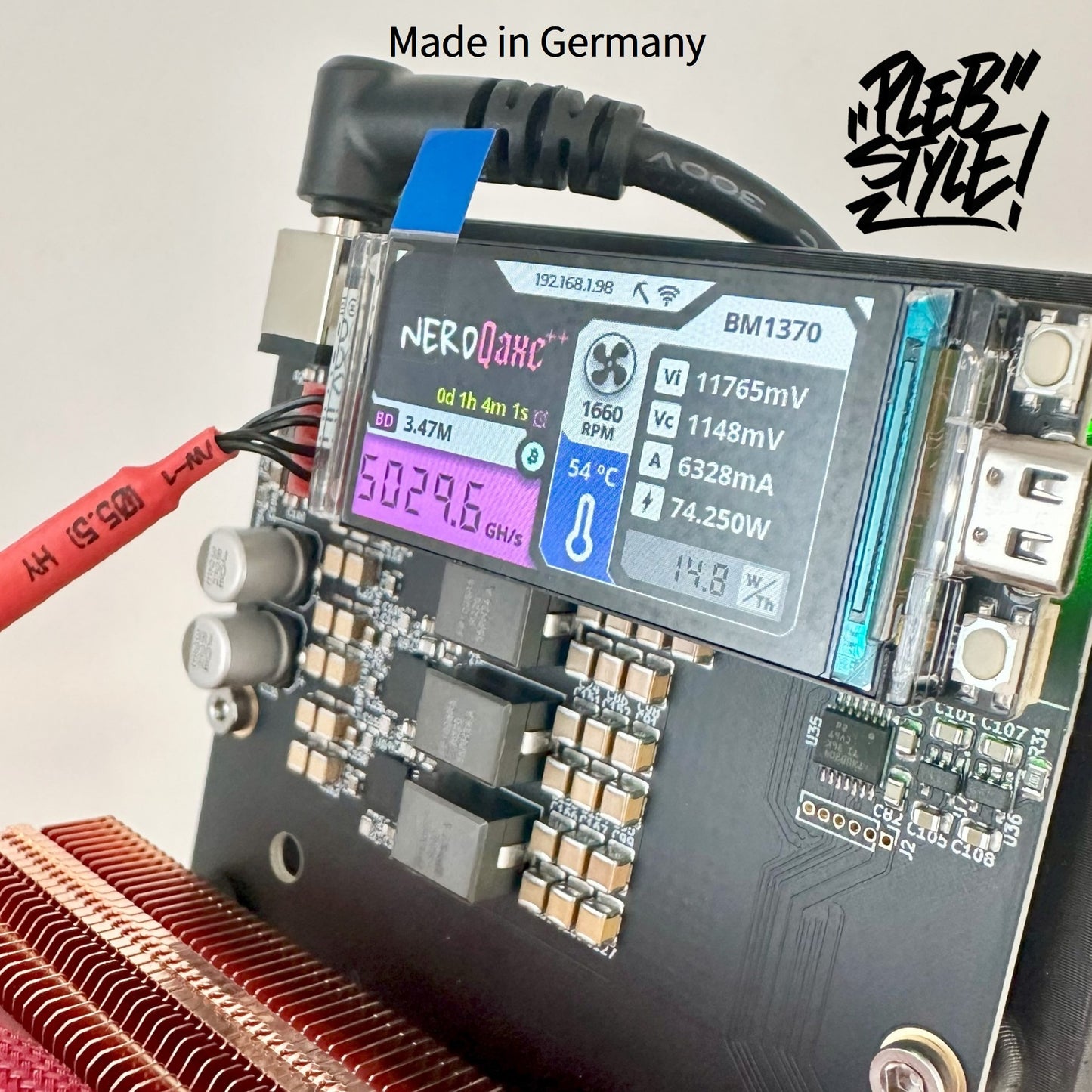 NerdQaxe++ Cuivre – 4,9TH/s – incl. alimentation 120W et support