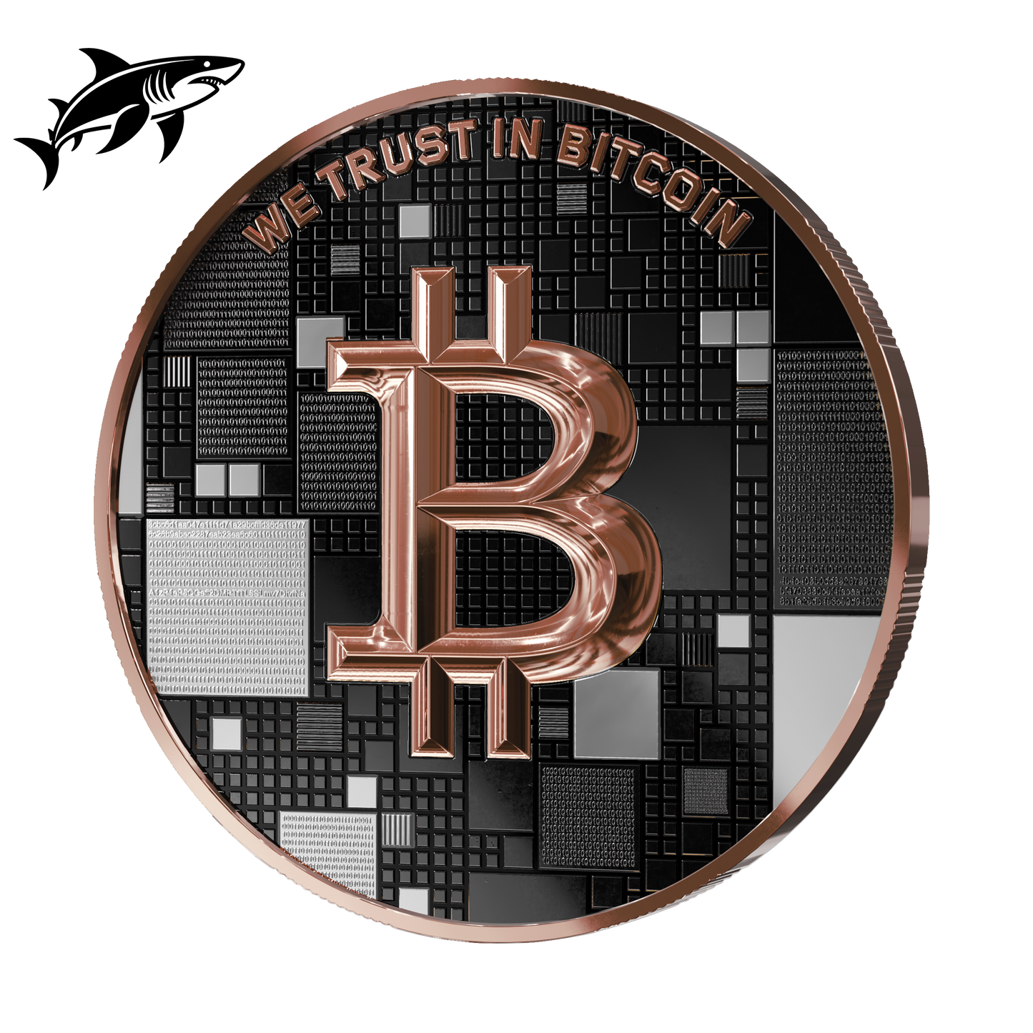 Bitcoin Silbermünze – Shark – Roségold + Schwarzplatin – 2026 Edition (21g 999 Feinsilber)